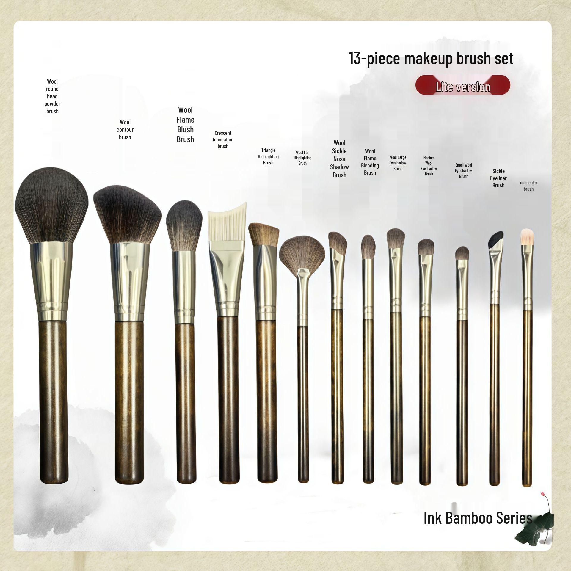 Luyi Luxury 13-Piece Animal Hair Makeup Brush Set: Powder, Contour, Blush, and Soft Brushes