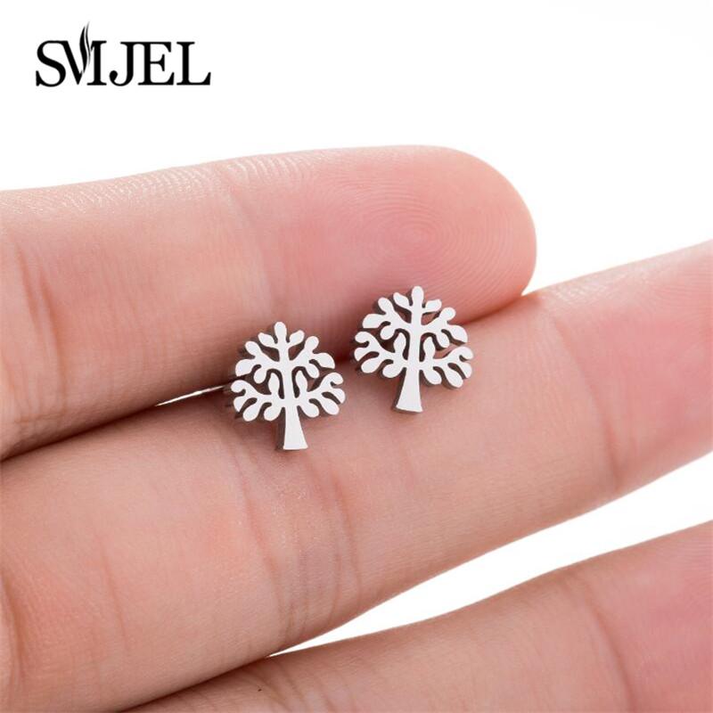 Fashion Round Tree of Life Stud Earrings Women Bohemian Tree Plant Jewelry Stainless Steel Earrings Ear Accessories Bijoux