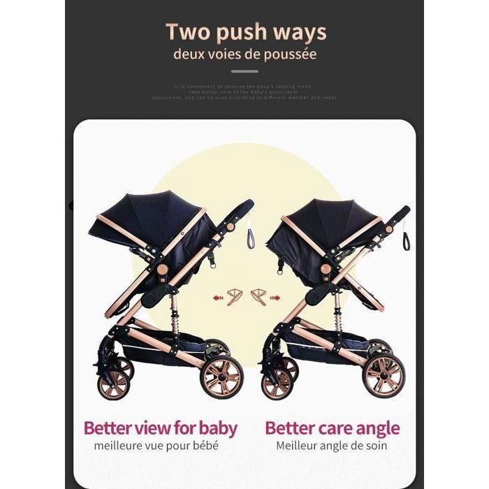 BAZARLAND30.Carrinho de Bebé 3 em 1 Combinado Cadeira Auto Alcofa Trio Reversível Alta Qualidade Rodas Antifuro Guiador.Preto e dourado