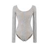 Women's Slim-Fit U-Neck Lace Crochet Mesh Bodysuit