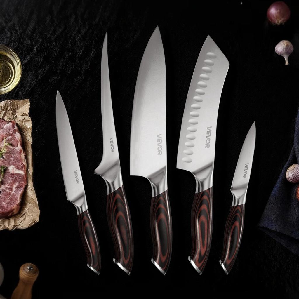 Kitchen Knife Set, 5 Piece High Carbon Stainless Steel Sharp Knife Set, Durable and Rust-Resistant, Professional Kitchen Cutlery with Ergonomic
