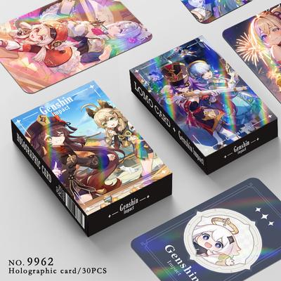 30 cartes laser d'animation, petite carte double face, carte flash périphérique Genshin Impact, carte photo anime dessin animé ins, carte de décoration