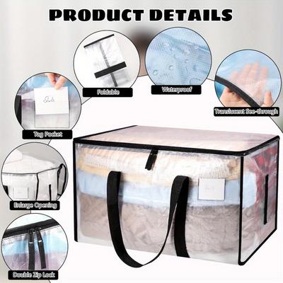 1/2Pack 90L Heavy Duty Storage Bags with Lids,Transparent Zippered Moving Totes for Clothes, Travel & Seasonal Home Organization