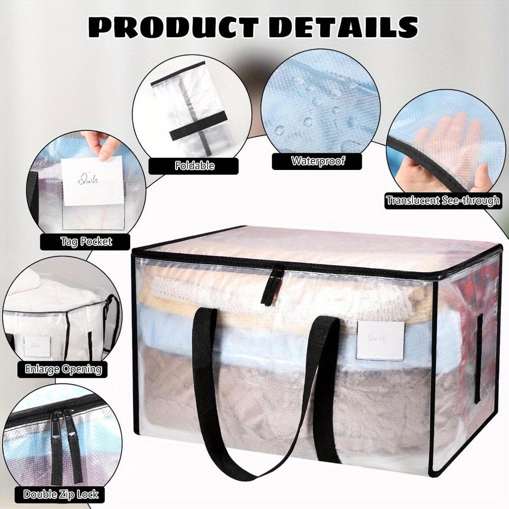 1/2Pack 90L Heavy Duty Storage Bags with Lids,Transparent Zippered Moving Totes for Clothes, Travel & Seasonal Home Organization