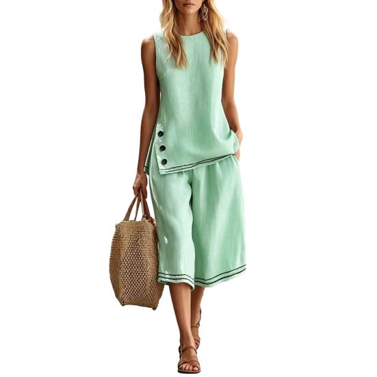 Two Piece Sets for Women Summer Sleeveless Tank Top XXL зелёный