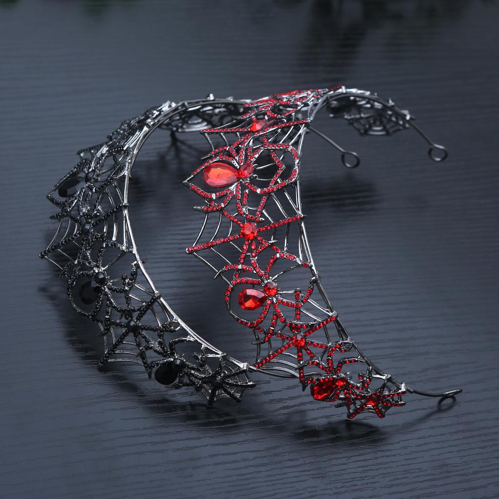 Trendy Halloween Spider Crystal Bridal Tiara Halo Crown Baroque Rhinestone Pageant Diadem Bride Headband Wedding Hair Accessory