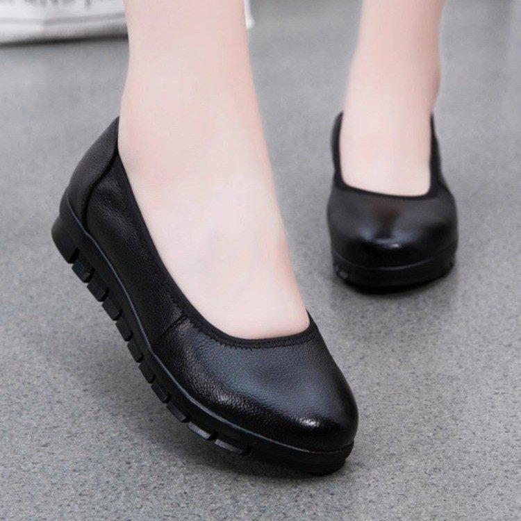 Non-slip Work Shoes Women's Hotel 2025 Autumn Flat-bottomed Comfortable Soft-soled Tooling Shoes Work Leather Shoes Interview Flight Attendant Shoes
