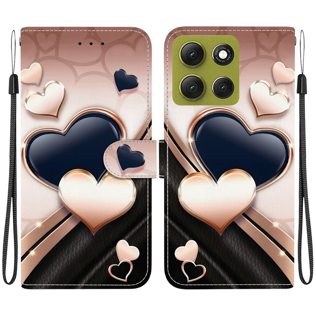 Handmade PU Leather Flip Case for Motorola Moto G86 Anti-Slip Shockproof Cover with Wrist Strap & Heart/Rose Cat Designs