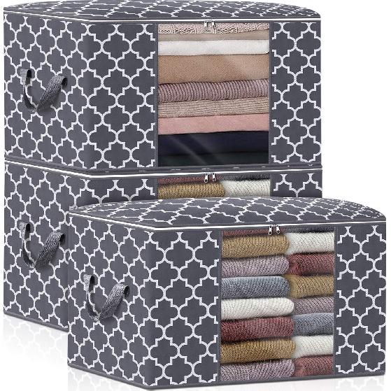 WISELIFE Storage Bags, Large Blanket Clothes Organization and Storage Containers for Bedding, Comforters, Foldable Organizer with Reinforced Handle,