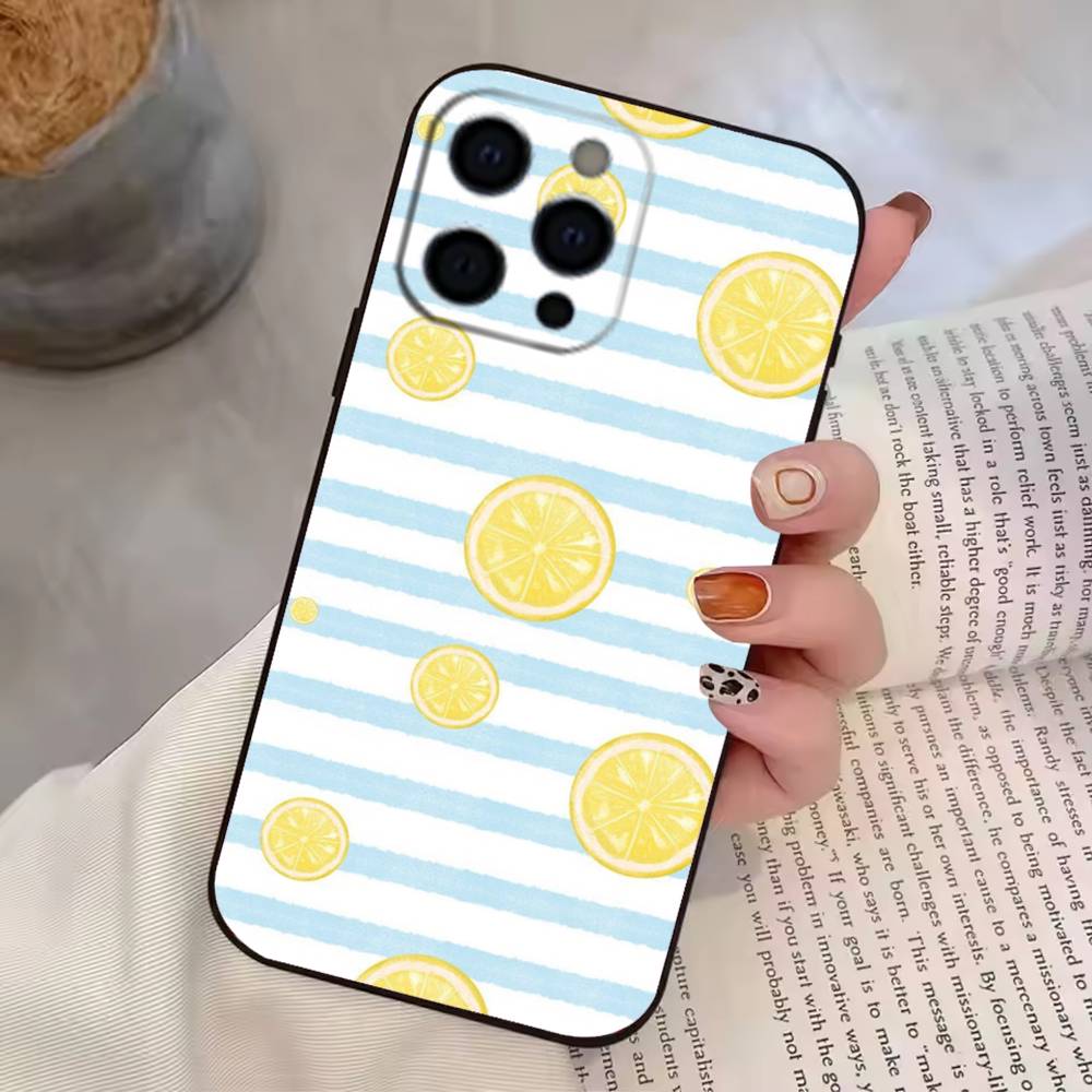 Lemon C-Cool Stripe Pattern  Phone Case For iPhone 17,16,15,14,13,12,11 Plus,Pro Max,XS,Soft Silicone Black Cover