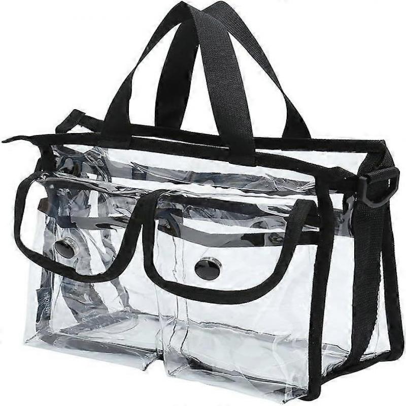Clear cosmetic bag with removable and adjustable shoulder strap (Black)