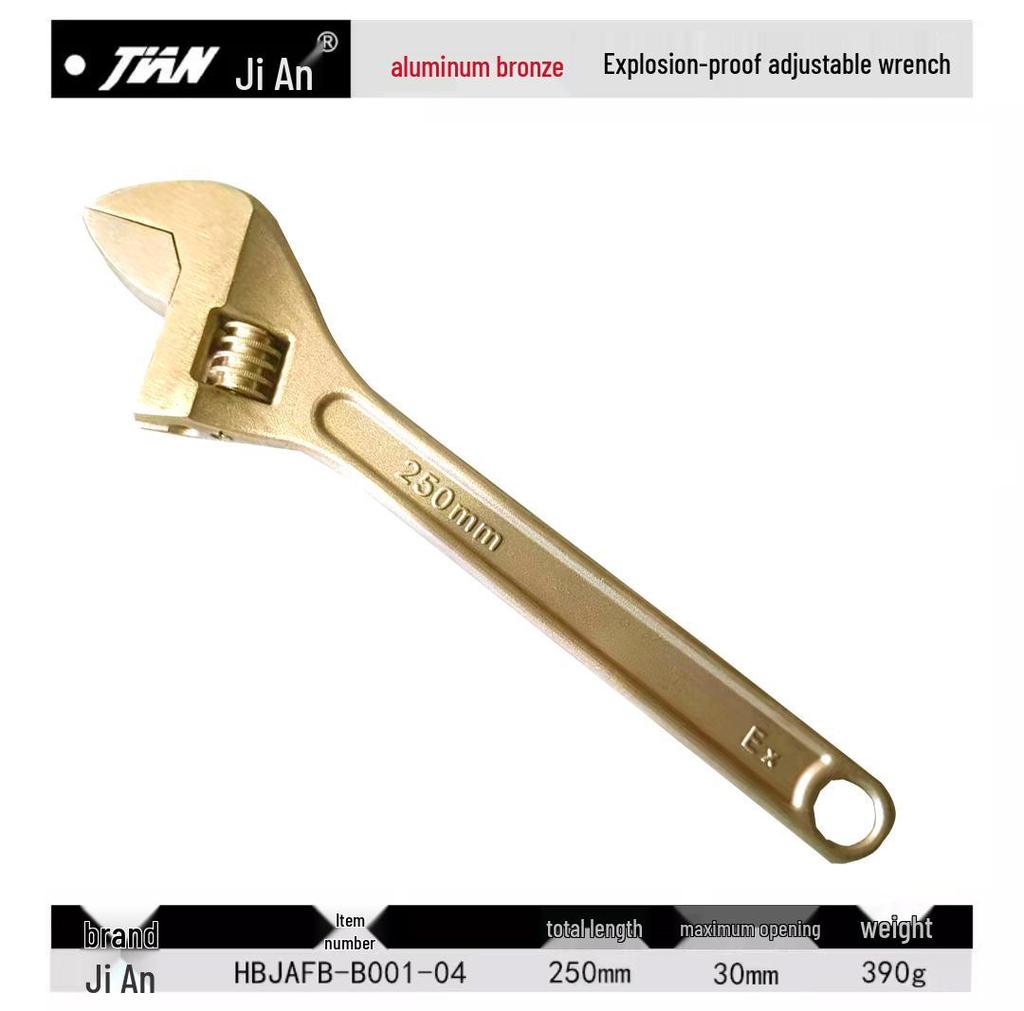 Explosion-Proof Beryllium Copper Adjustable Wrench - Sizes: 6", 8", 10", 12", 15", 18", 24"
