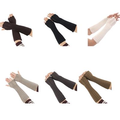 Half Finger Gloves for Typing Winter Knit Gloves with Thumb Holes Unisex Half Finger Mittens Stretchy Warm Long Gloves