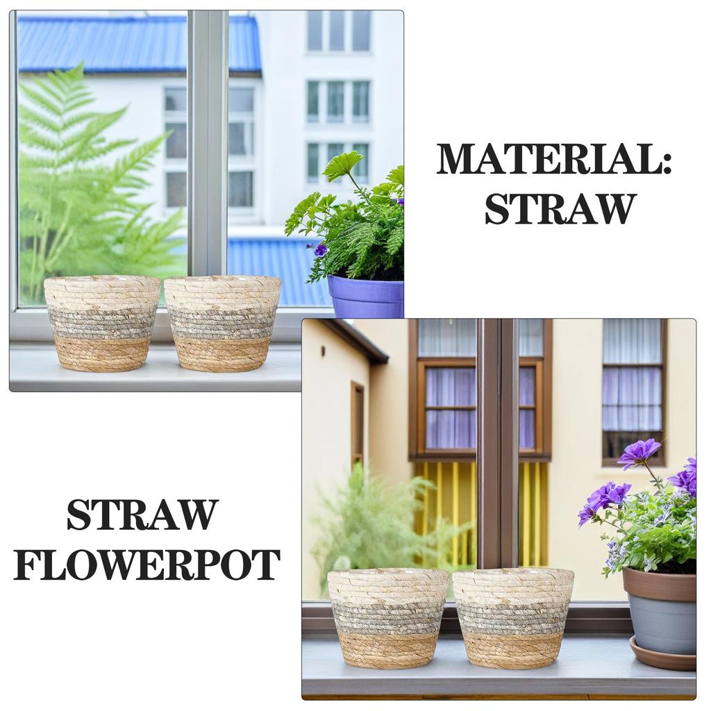 2Pcs Straw Flower Baskets Woven Planters Decorative Holders for Plants Desktop Garden Decor Woven Flower Baskets