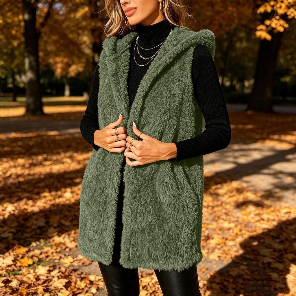 Women's Sleeveless Open-Front Fuzzy Vest Cozy Outerwear for Fall and Winter