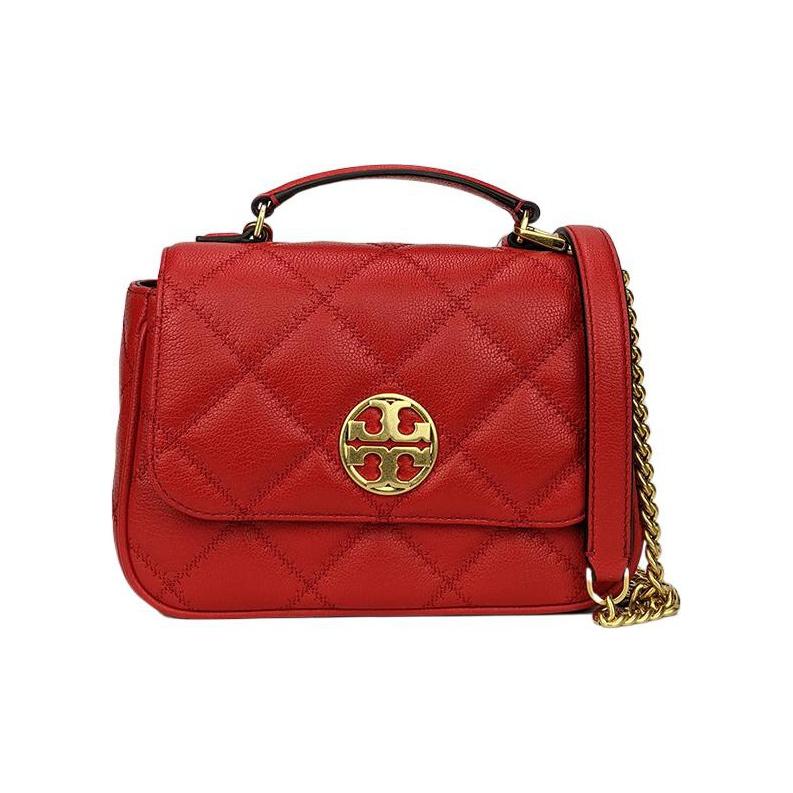 

Tory Burch Tb-Willa Quilted Lambskin And Caviar Leather Shoulder Bag Crossbody Chain Bag Messenger Bag Tote Bag Mini Women bags Red 82366-610 Basic Set (Bag+Dust Bag)