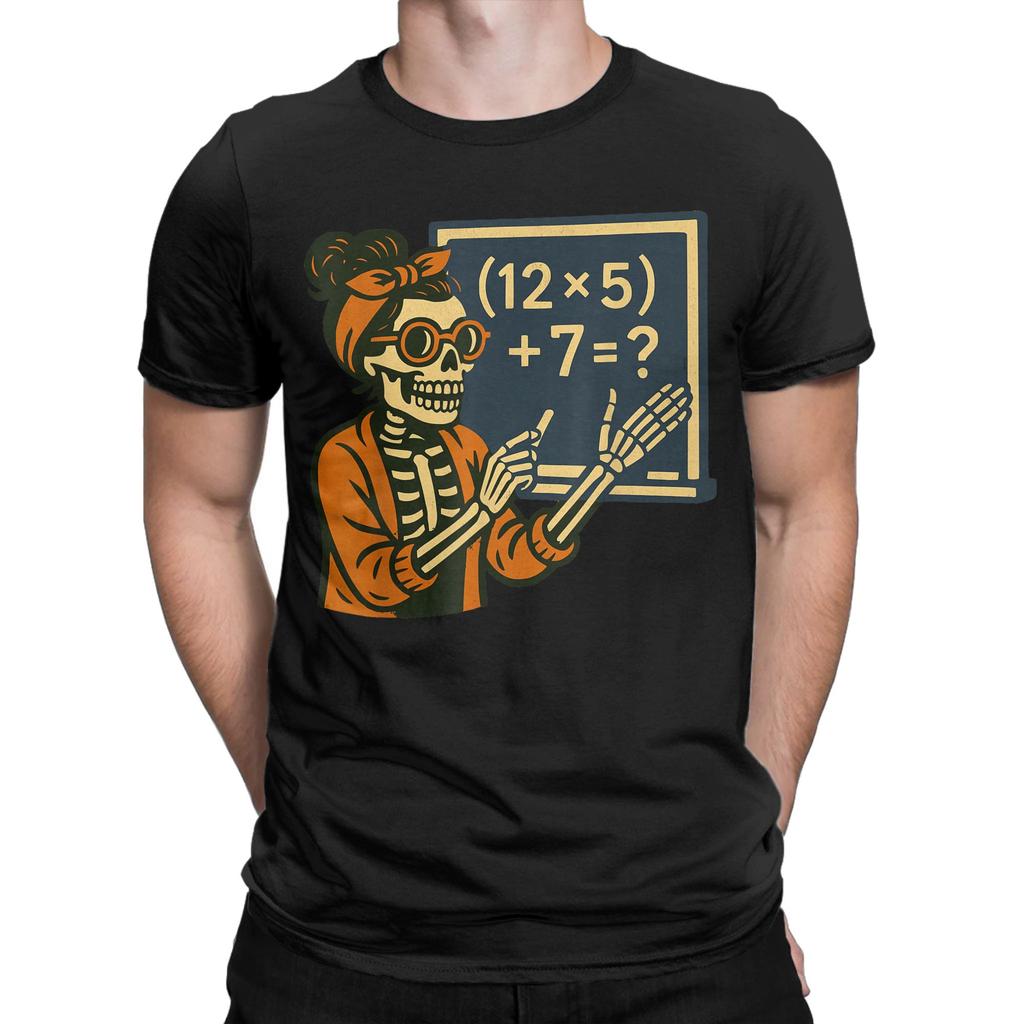 Novelty 67 Teacher Halloween Skeleton Six Seven Meme Brainrot Math T-Shirts for Men O Neck Cotton T Shirts  Tees Plus Size Tops