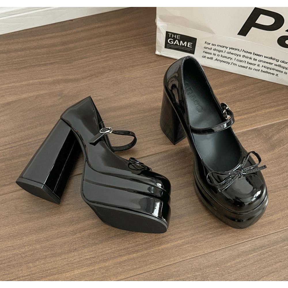New Designer Platform Square High Heel Women's Mary Jane Shoes Fashion Butterfly-knot Shoes Spring Autumn Wedding Party Shoes
