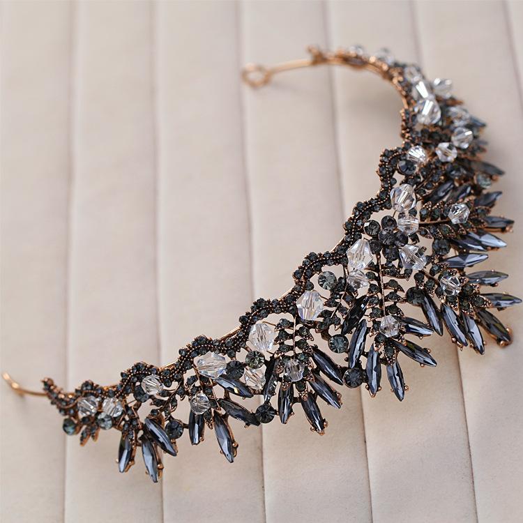 Baroque Bronze Black Crystal Beads Bridal Tiaras Rhinestone Diadem Pageant Crown For Brides Headbands Wedding Hair Accessories