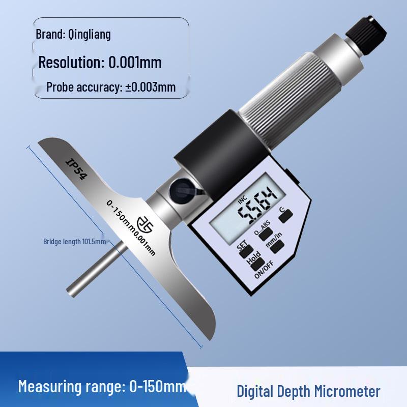 Qinghai Qingliang 0-25mm Electronic Digital Mechanical Depth Micrometer with Ball, Round, and Flat Nose Options