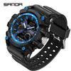 SANDA Youth Waterproof Sports Watch - Cool Trendy Multi-functional Dual Display in Black Technology Design