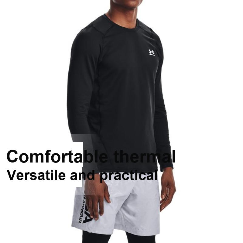 Under Armour Pulover de culoare uni cu gât rotund cu tricou imprimat cu logo Bărbați Topuri Negru 1366068-001