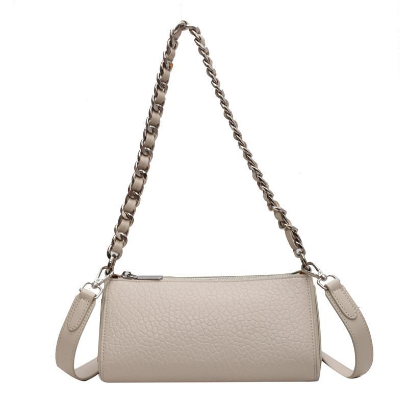 Stylish 2023 Pu Street Fashion Chain Round Cylinder Shape Zipper Closure Women s Shoulder Bag Crossbody Bag белый