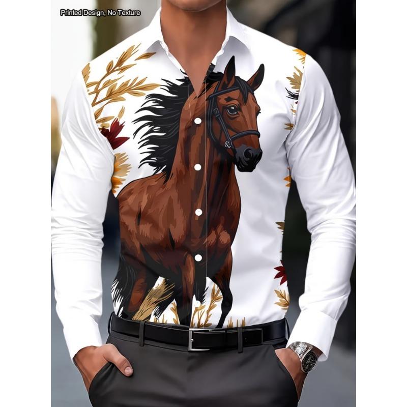 Men's long sleeved shirt with printed collar button up cardigan shirt, new fashionable men's top, trendy street daily wear