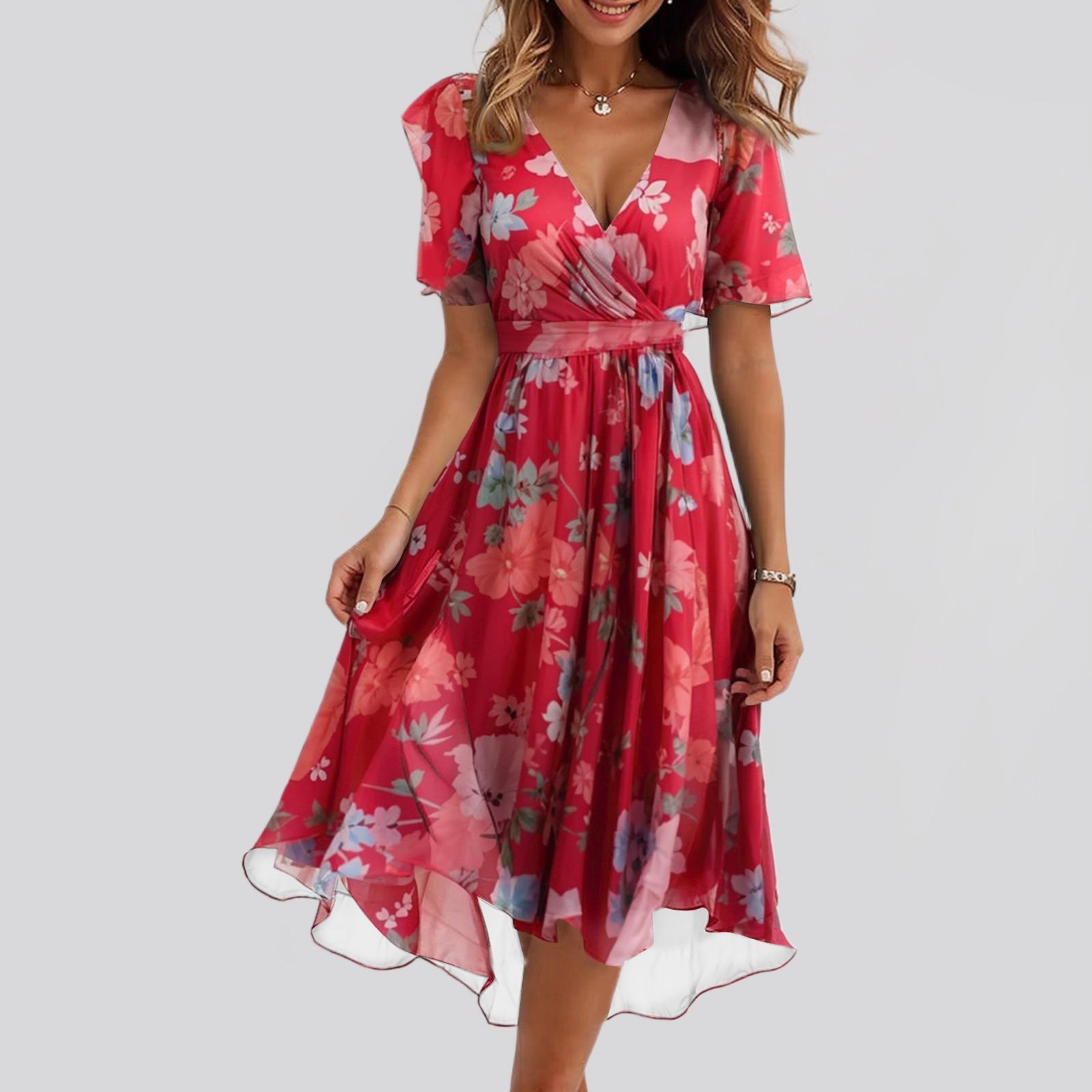 

Ladies Casual And Fashionable Solid Color V-neck Waist Cinching A-line Zipper Dress XL