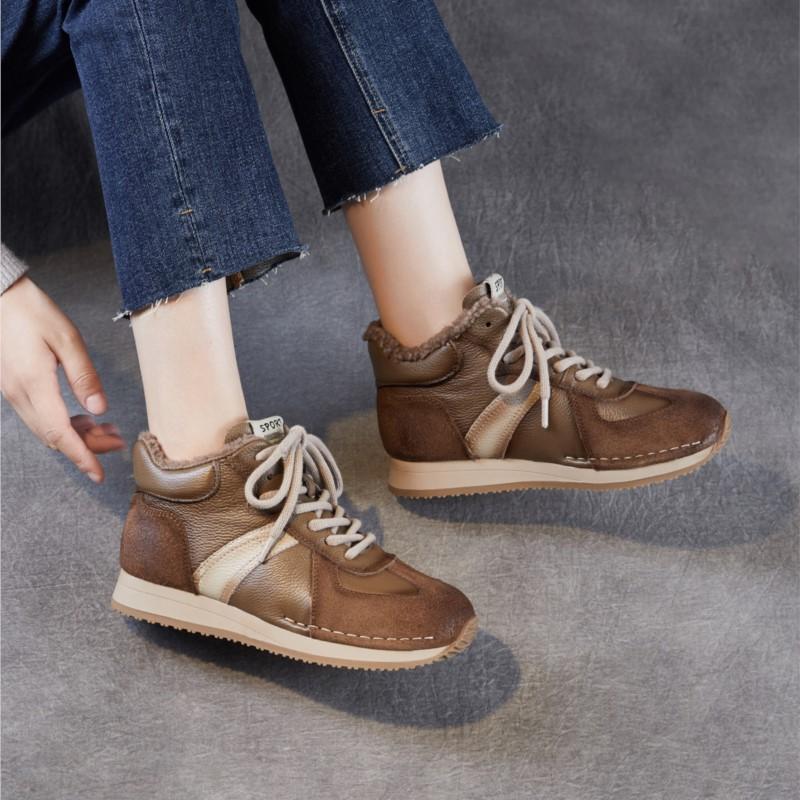 Johnature Plüschige, warme Freizeit-Sportschuhe zum Schnüren, weiche Sohle, bequem und vielseitig – flache Damenschuhe