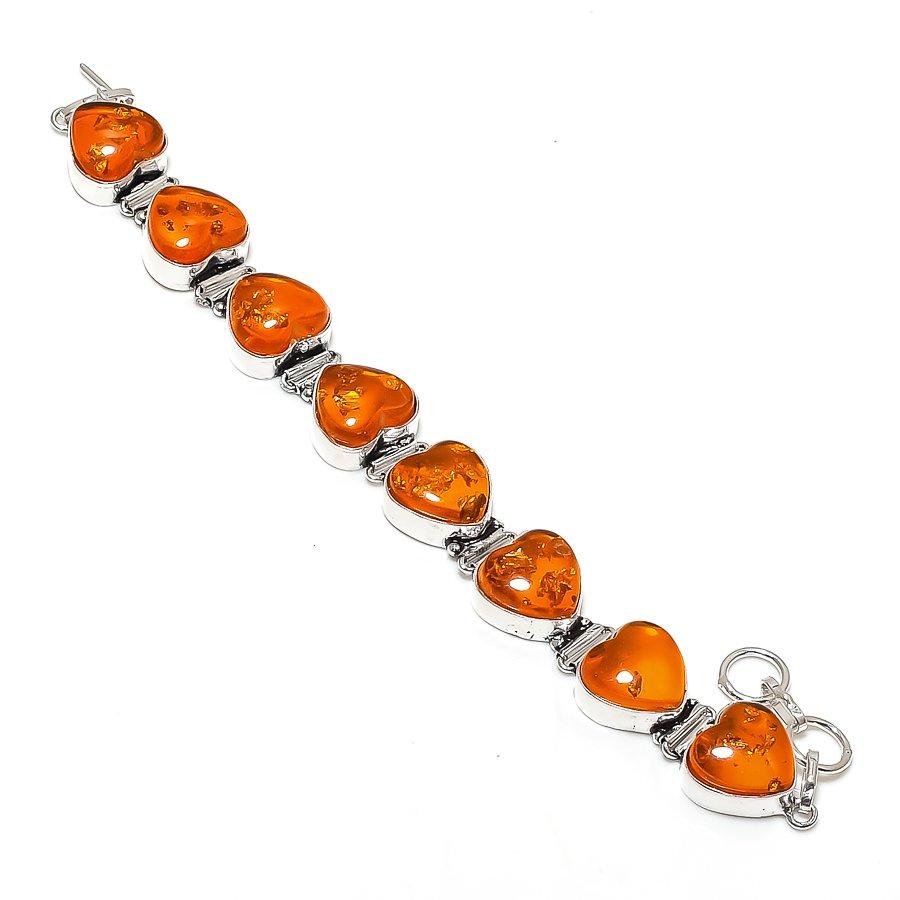 Natural Baltic Amber Gemstone Handmade 925 Sterling Silver Bracelet 7-8  ASB-3026