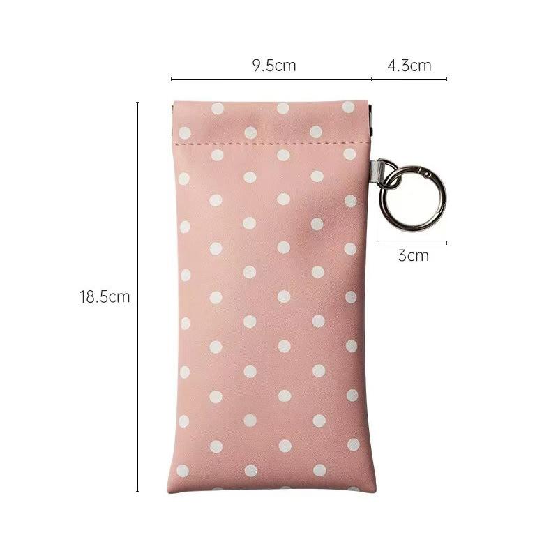 

Polka Dot Portable Spring Auto-Close Glasses Bag With Keyring Glasses Clip For Women Leather Glasses Storage Bag розовый