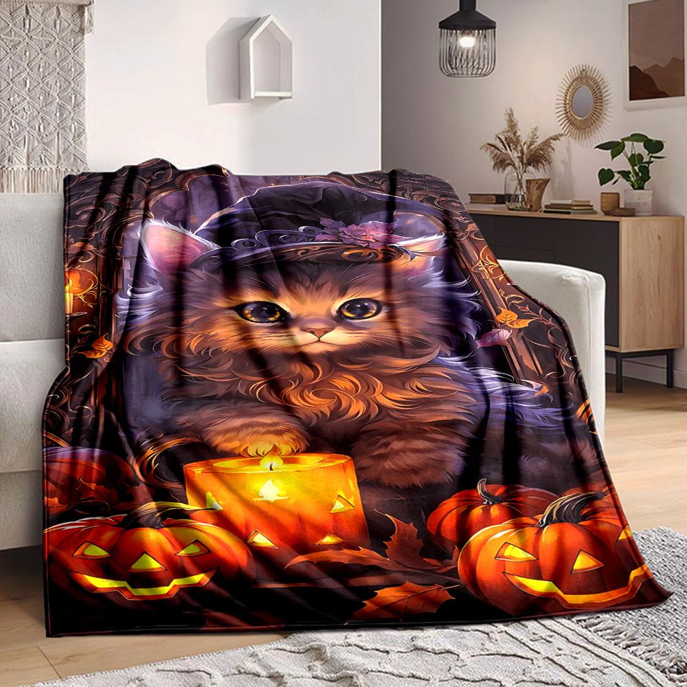 

1pc Halloween Cat Decorations Blanket Lightweight Blanket Throw Blanket For Sofa, Bed, Travel, Camping, Livingroom, Office yy251010018 75x90cm