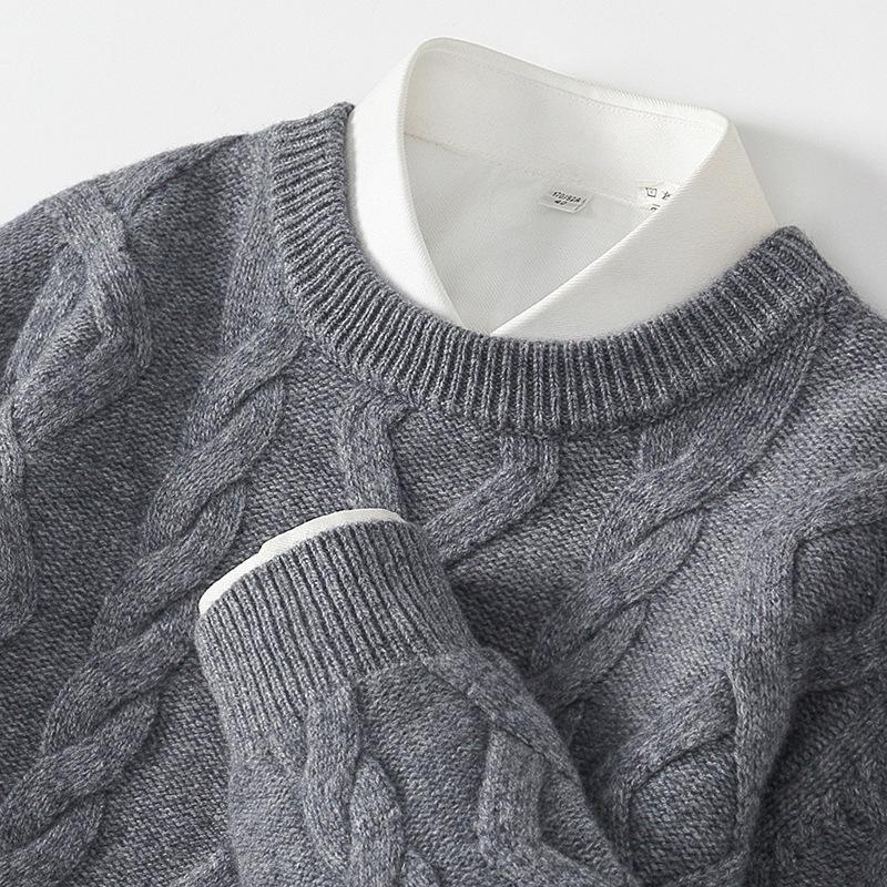 Men s Round Neck 100% Pure Wool Cashmere Sweater - Thick, Loose-Fit Winter Knit XXXL