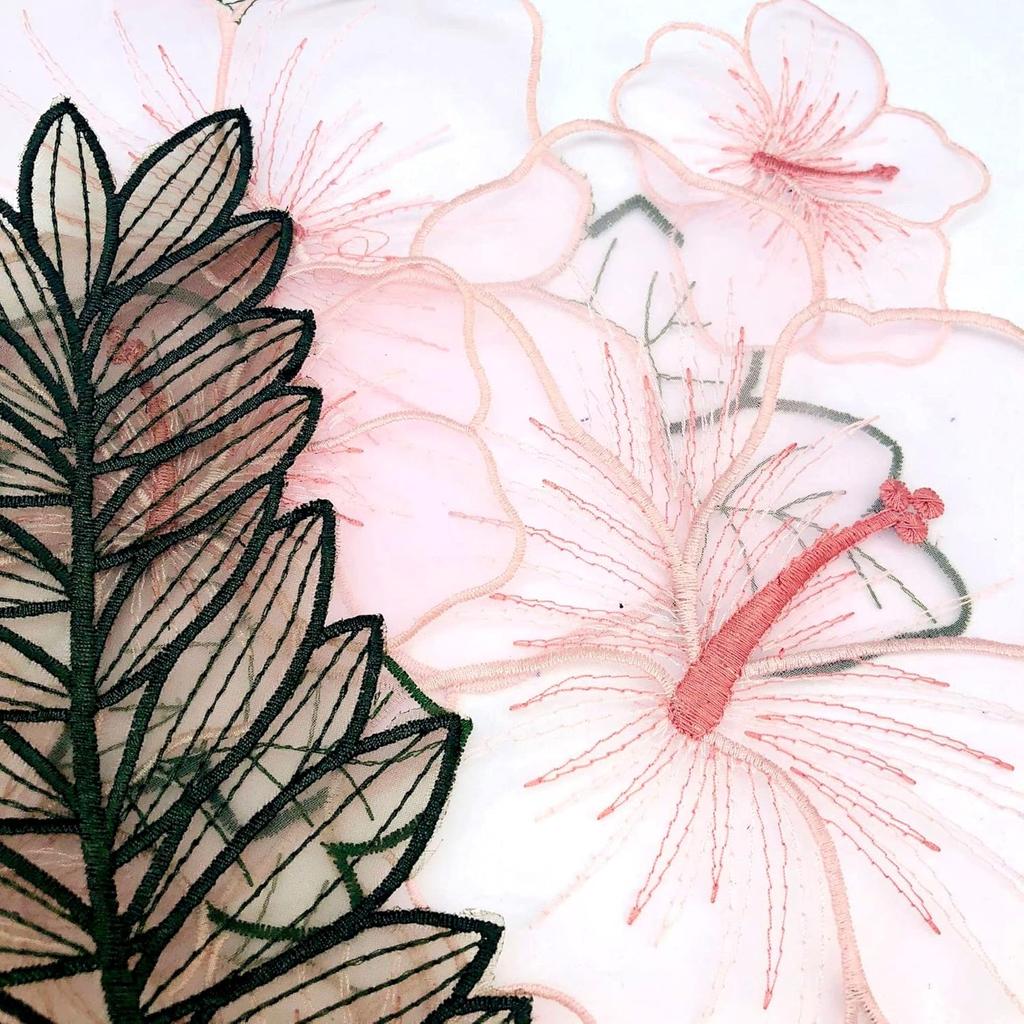 10 Pieces Large Organza Flower Applique Leaf Applique Sheer Embroidered Sew on Patches Lace Decal Fabric for Wedding Dress Evening Gown Bridal Vail