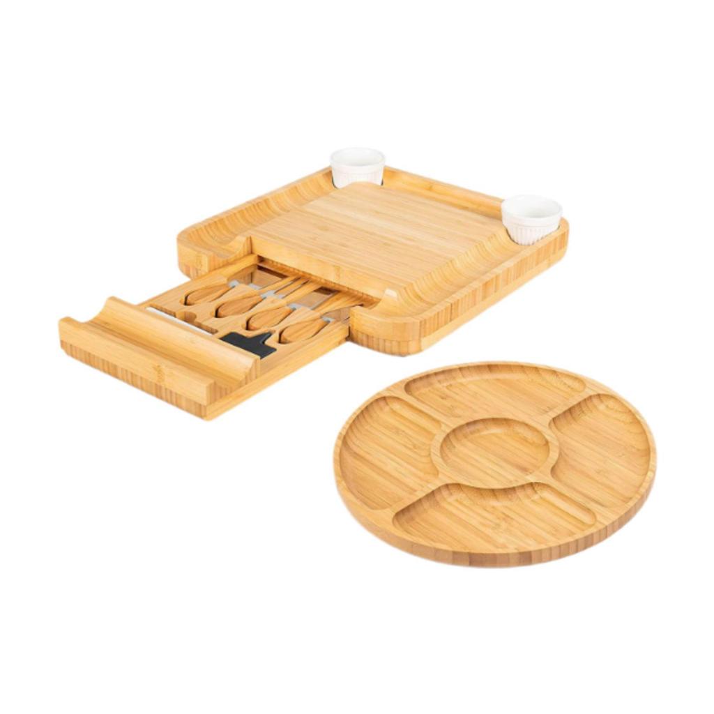 Serving Cheese Tray Bamboo Board for Housewarming Celebration Wedding with round plate
