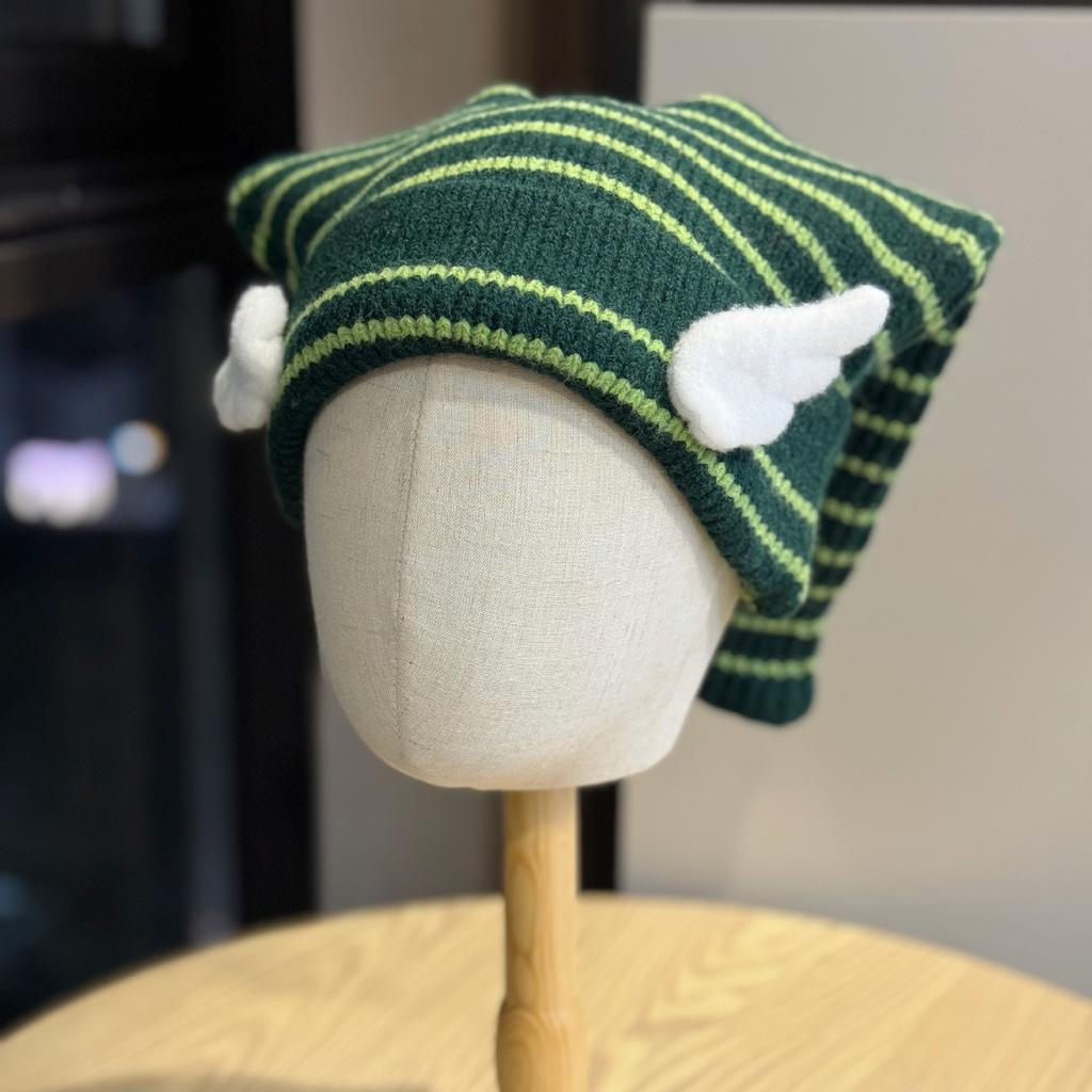 New Autumn and Winter Striped Patch Letter Scarf Shawl One Piece Knitted Hat Women's Warm and Interesting Pullover Hat Trend