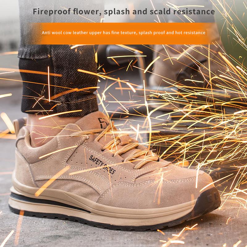 Oulylan Men Anti Smashing Safety Shoes Steel Toe Breathable Anti Slip Work Boots Comfortable Anti Puncture Protective Footwear