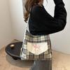 Fashion Multifunctional Contrast Color Plaid Large Capacity Casual Fashion College Sweet Bow One Shoulder Tote Bag Women