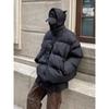 Cotton-Padded Hip Hop Parkas Men Devil Horns Winter Hooded Down Jacket Retro Y2K Thicken Puffer High Street Loose Bubbles Coats