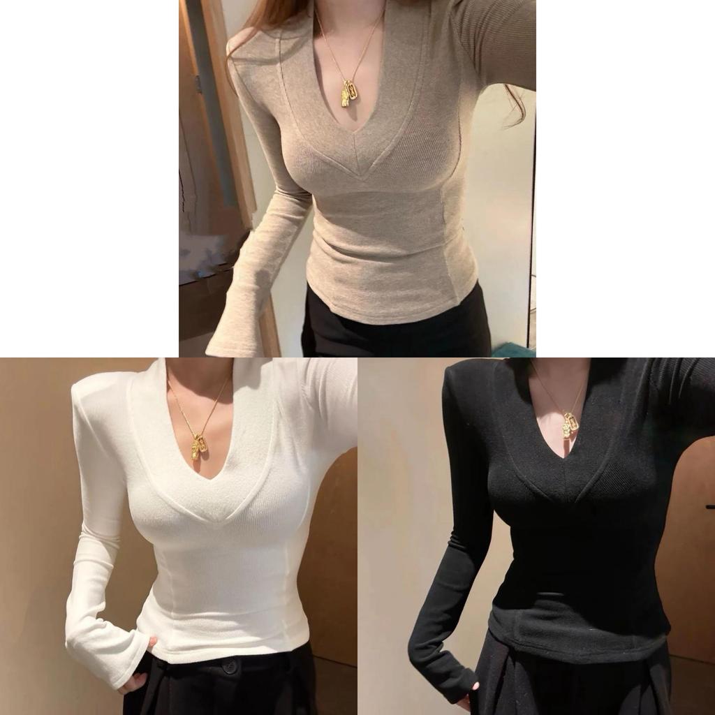 Polyester Long Sleeve V Neck T Shirt For Office Wear And Casual Fashion