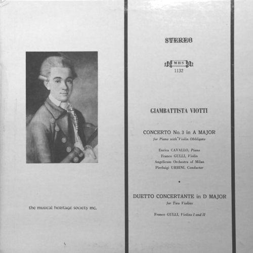 

LP Record GIOVANNI BATTISTA VIOTTI ORCHESTR Concerto No. 3 in A Major Duetto C MHS1132 Musical Heritag US Classical Used