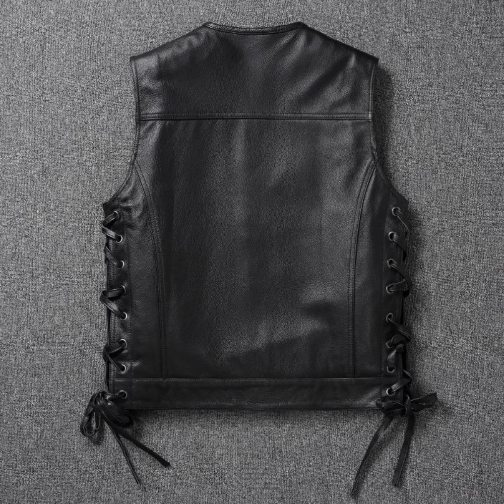 Chinese Size Men Leather Vest 100% Cowhide Motorcycle Vest Biker Leather Vests Moto Leather Waistcoat Asian Size M-6XL M435