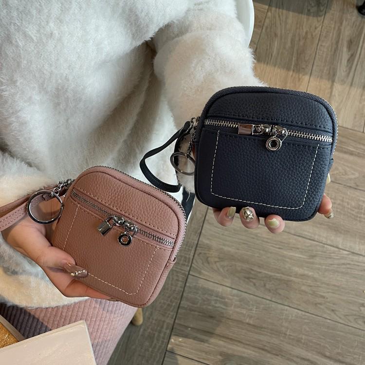 High-End Minimalist Leather Women's Coin Purse & Card Holder with Double Zipper