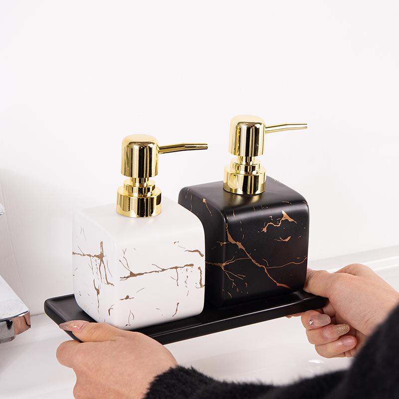 

Modern Gold-plated Marbled Ceramic Lotion Bottle Shampoo Shower Gel Dispensing Empty Bottle Soap Dispenser Bathroom Accessories