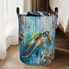 1pc Foldable Storage Basket with Turquoise Blue & Brown Sea Turtle Starfish Marine Design - Collapsible Round Box Suitable for Apartments,, Bathroom,,