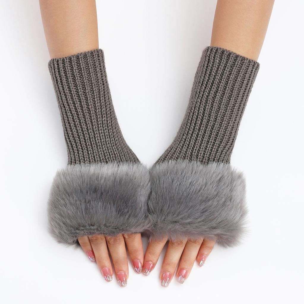Fine textured Short Woolen Gloves Autumn and Winter Woolen Gloves Women's False Sleeves Knitted Warm Finger Exposing Arm Covers