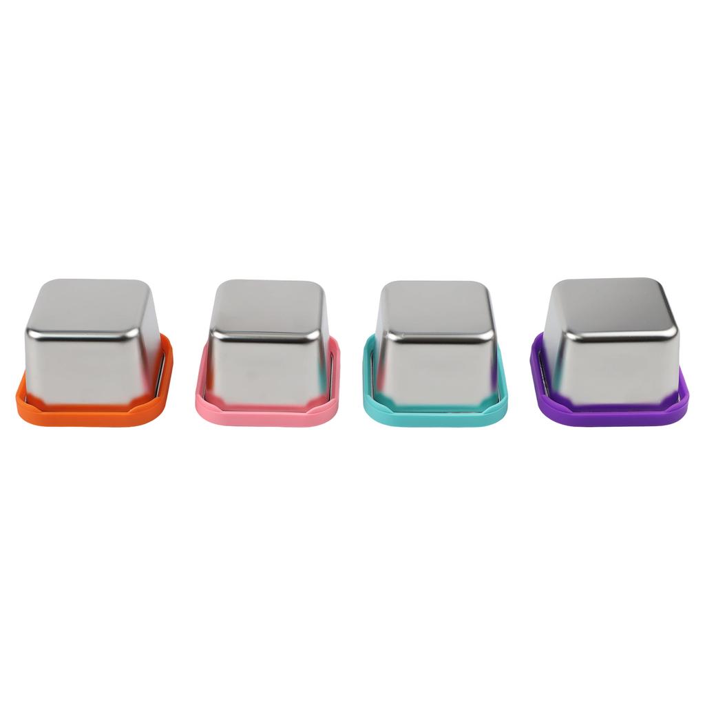 4 Stainless Steel Lunch Boxes with Silicone Lids Square 6 Ounce Snack Containers for Packing Food for Work or Travel