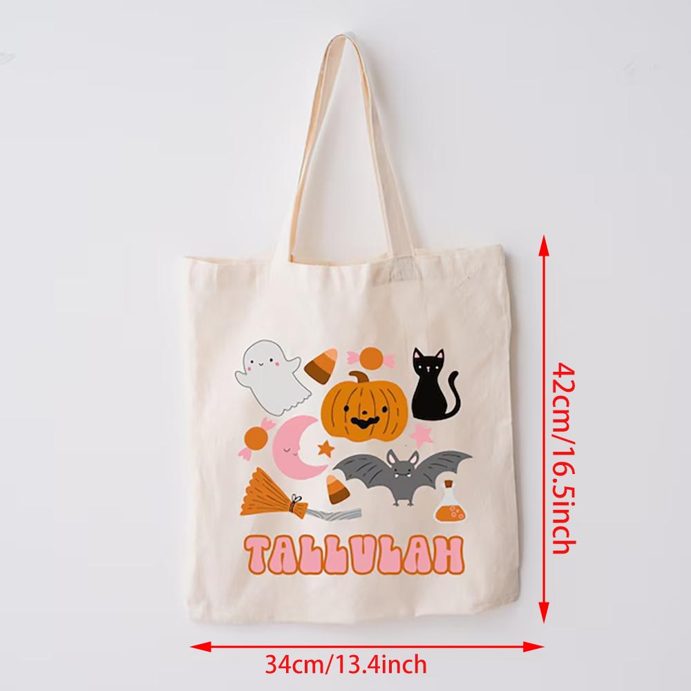 Personalized Trick or Treat Bags Halloween Candy Bag Holiday Present Grocery Shopping Tote Back To School Birthday Baby Shower