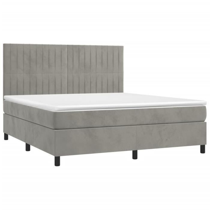 3143157 vidaXL Lit à sommier tapissier et matelas Gris clair 180x200cm Velours
